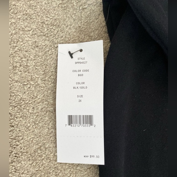 DKNY Plus Size Hoodie Drawstring Midi Dress Long Sleeve Pullover Black Gold 2X - Picture 5 of 7